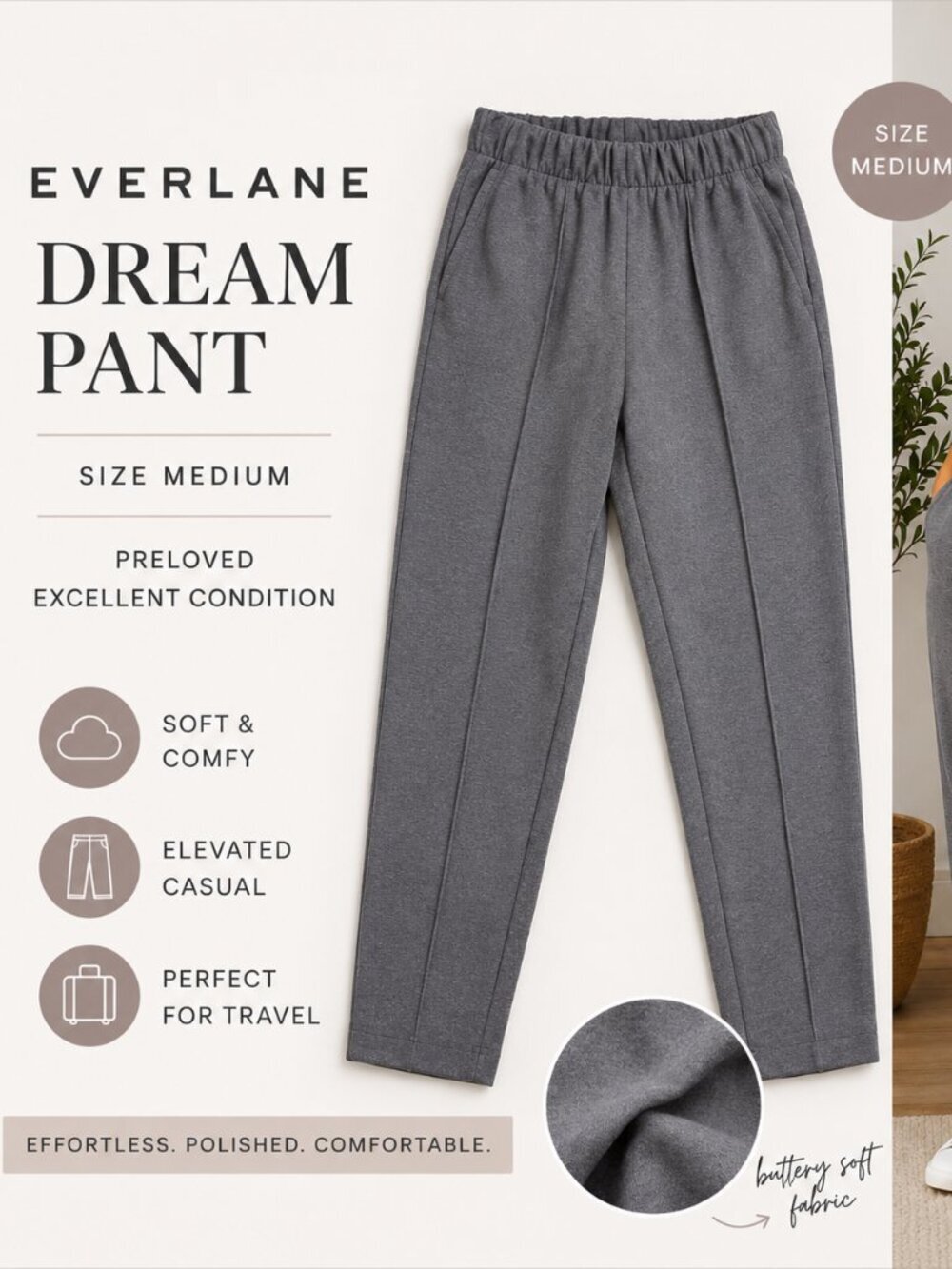 Everlane Dream Pant Gray Size Medium Preloved Excellent  Soft Comfy Pull on Pant